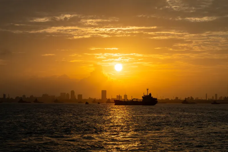 The sun setting over the Arabian Sea off Mumbai