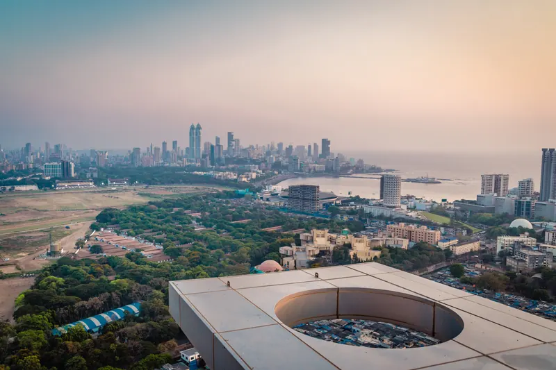 The Mumbai skyline from above at sunset