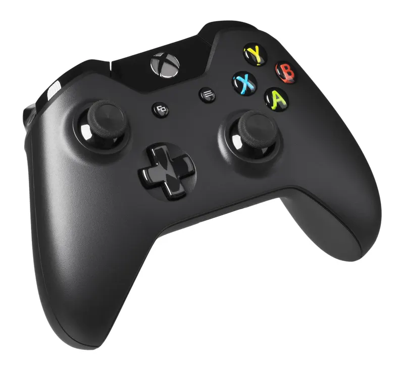 Black Xbox One wireless controller on a white background