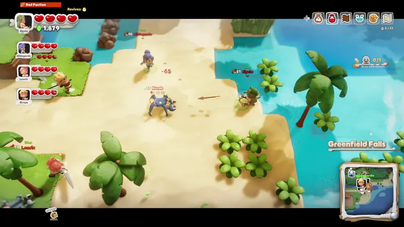 Players exploring a tropical island in Scramble Knights Online