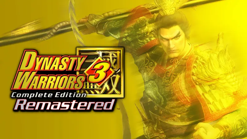 Dynasty Warriors 3 Complete Edition Remastered logo over a warrior on a gold background