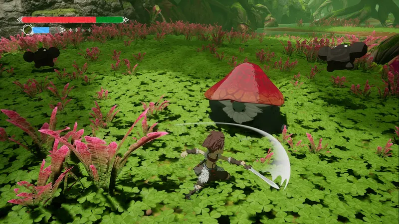 A child with a sword in a field of clover in Winds of Viridia