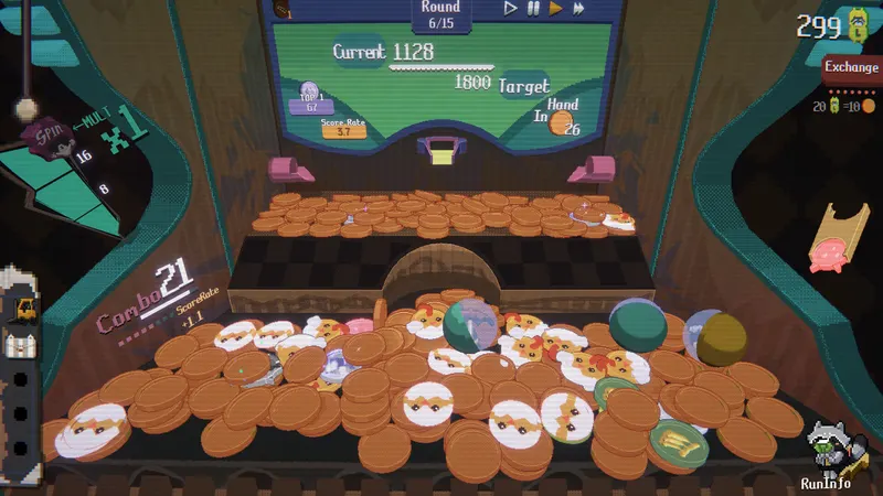 A coin pusher machine piled with coins in RACCOIN