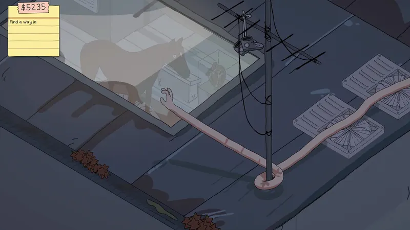 A long stretchy arm reaching through a building in My Arms Are Longer Now