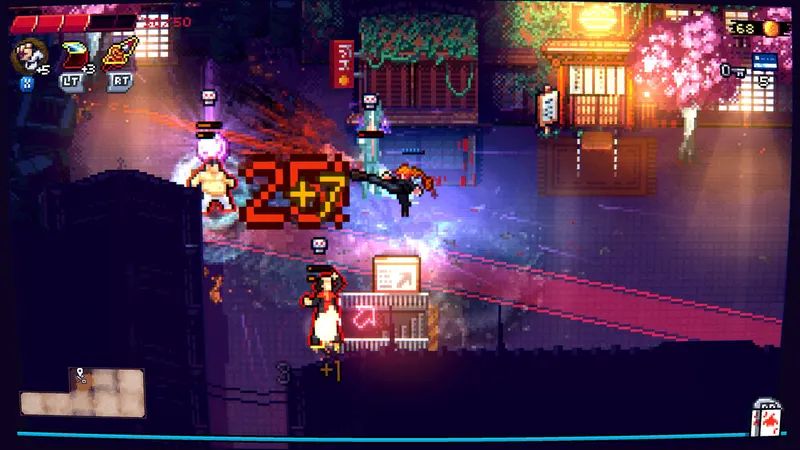 A neon-lit martial arts brawl in Tenjutsu
