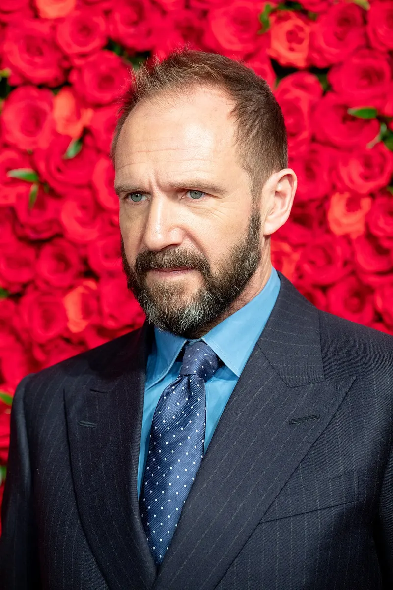 Ralph Fiennes in a suit on a red carpet