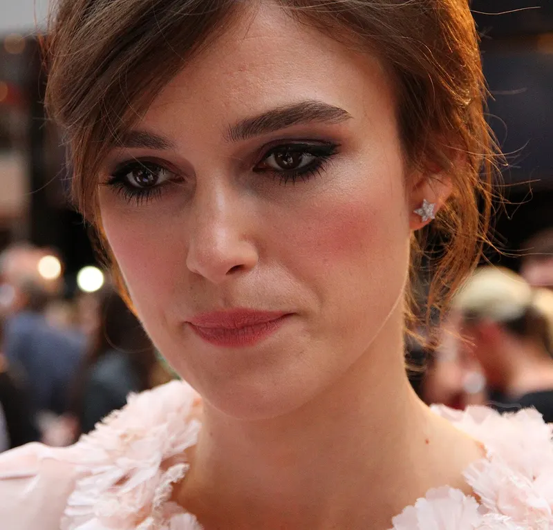 Keira Knightley at a premiere, hair pinned back