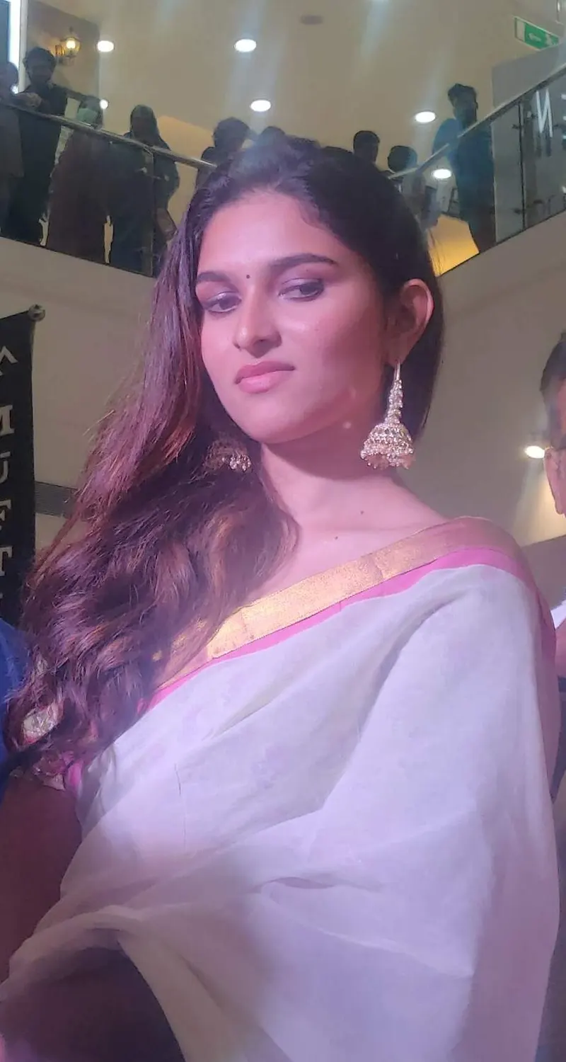 Kayadu Lohar in a white saree at a mall event