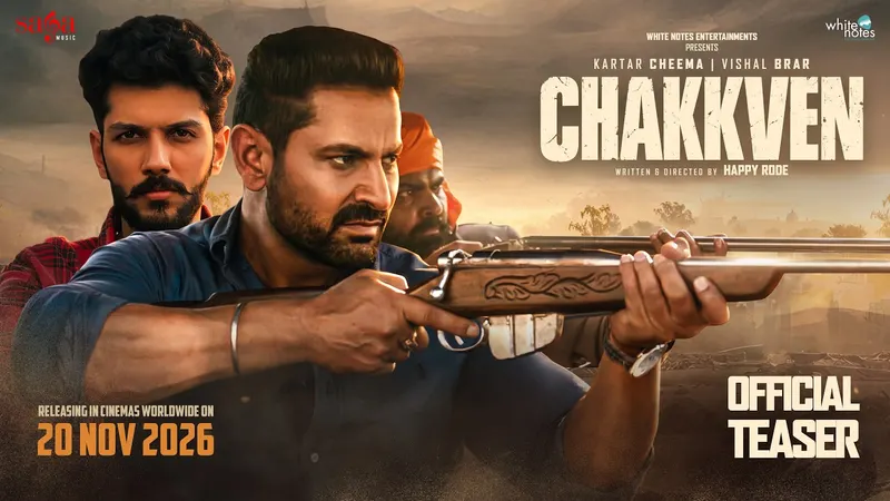 Kartar Cheema aims a rifle beside Vishal Brar in the official teaser key art for Chakkven