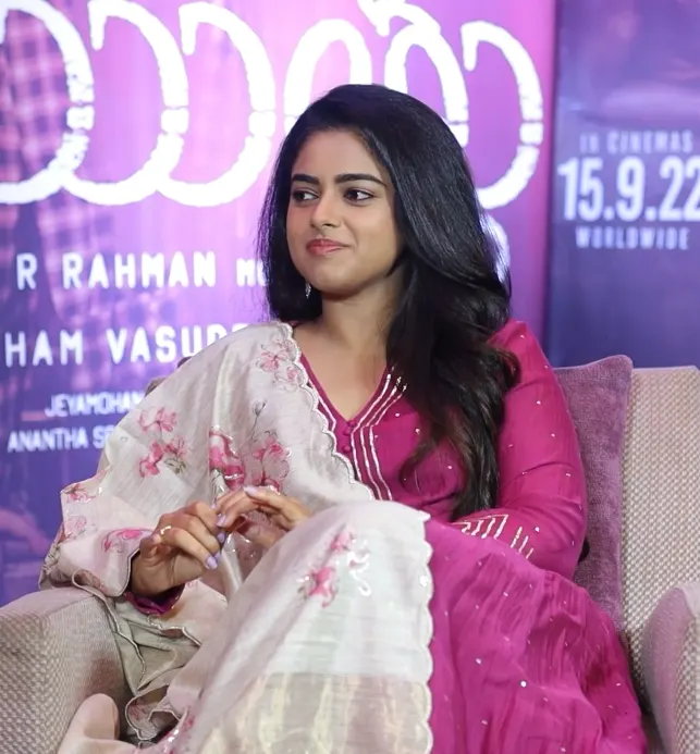 Siddhi Idnani seated at a film promotional event